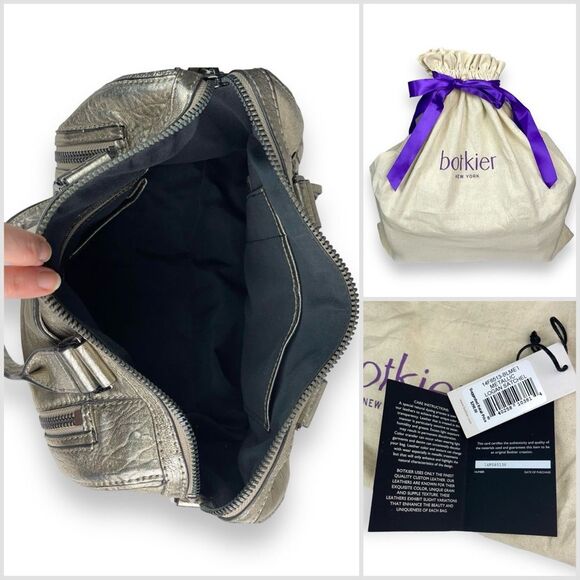 🆕 Botkier Logan Convertible Leather Boston Satchel Bag in Metallic Pewter - Picture 8 of 10